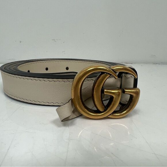 Authentic Gucci Belt Thin Marmont Ivory Leather Golden Buckle GG size 105/42